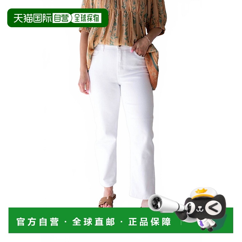 自营celloSophia Mid Rise Crop Straight Jeans In White - whit