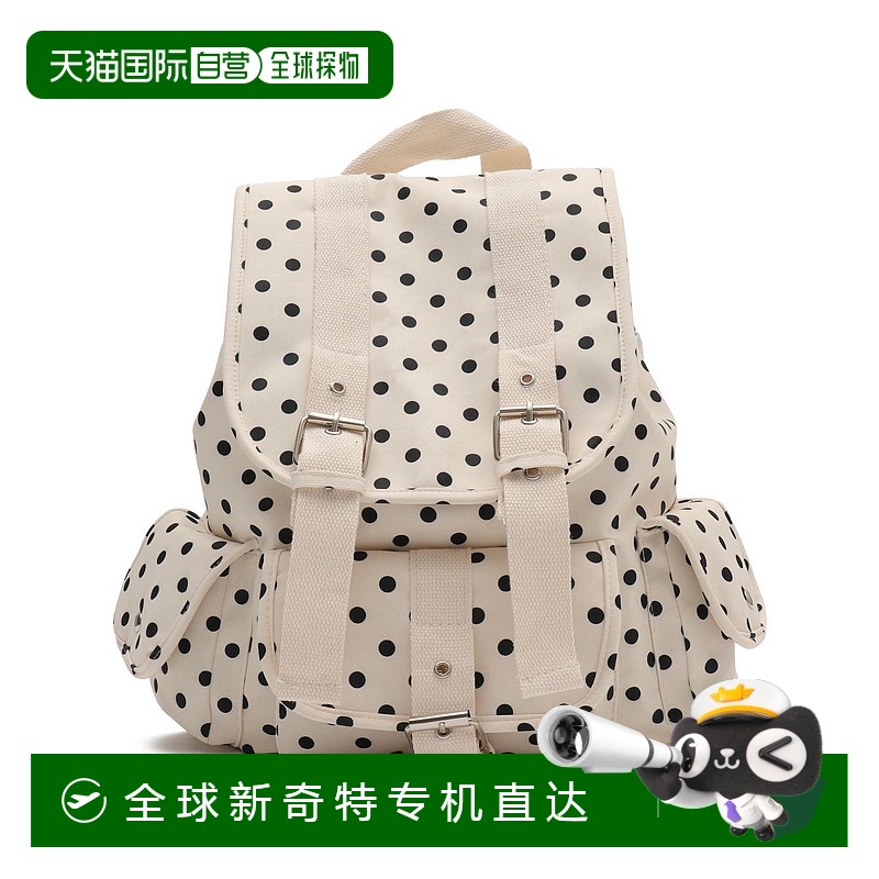 1h可退 WEGO 女装三口袋复古日系圆点格子设计背包