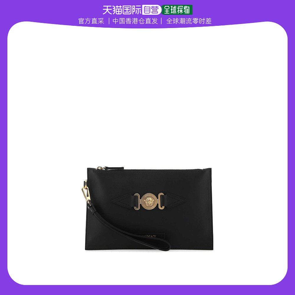 香港直邮潮奢 Versace 男士黑色皮革手包