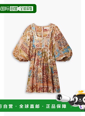 香港直邮ZIMMERMANN 女士 Chintz 钩编印花苎麻迷你连衣裙 7204DS