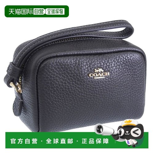 日本直邮Coach蔻驰女包女士小物件化妆包奥特莱斯款皮革黑色PC