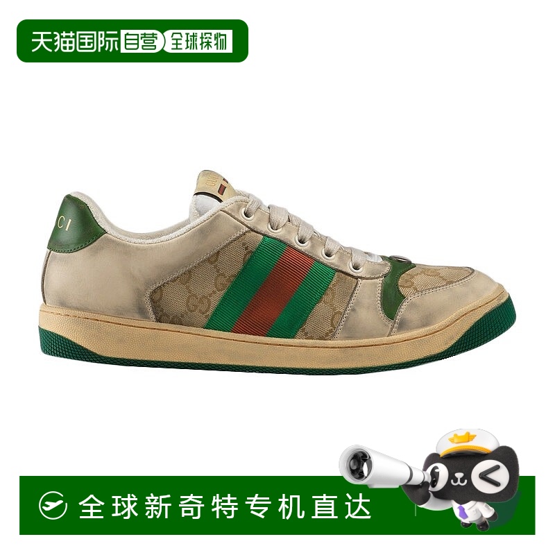 自营 GUCCI/古驰23新款 男士复古风米色绿色皮革GG帆布运动鞋