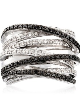 【美国奥莱】直发 Ross-Simons 925 纯银黑白钻石公路戒指 白色