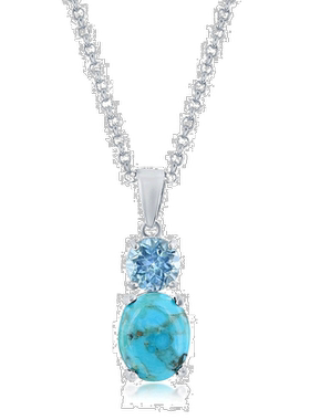 自营simona纯银椭圆形绿松石和圆形宝石吊坠 - 蓝色托帕石 - 蓝色