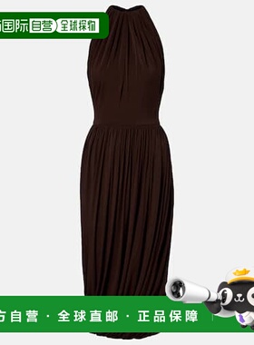 1h可退 香港直邮alaia 女士 褶皱褶裥挂脖中长连衣裙 brown棕色