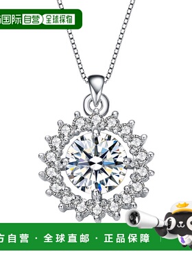 自营 genevive纯银镀铑圆形立方氧化锆花朵风格吊坠项链 - 白色