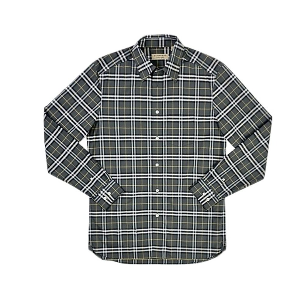 burberry/博柏利 男士深灰色棉质黄条格纹经典款衬衫