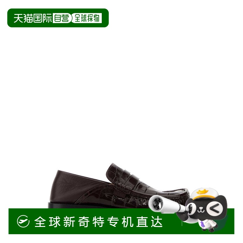 1h可退 香港直邮潮奢 LOEWE 罗意威 女士 Campo 酒红色皮质乐福鞋