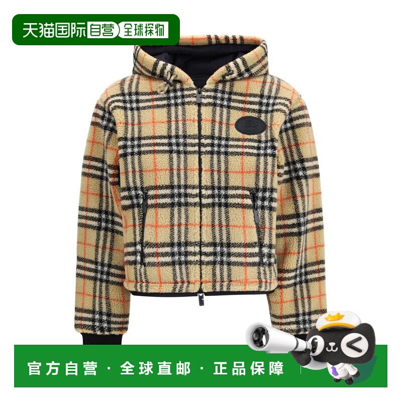 1h可退 香港直邮Burberry 巴宝莉 女士 短款連帽格紋抓絨外套 811