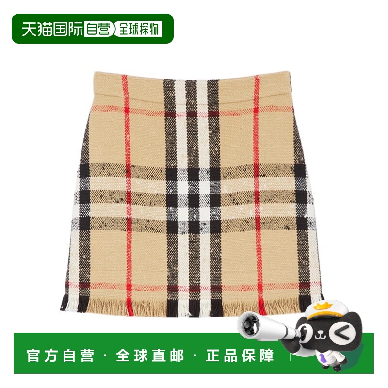 1h可退 香港直邮burberry 女士 半身裙格纹羊毛