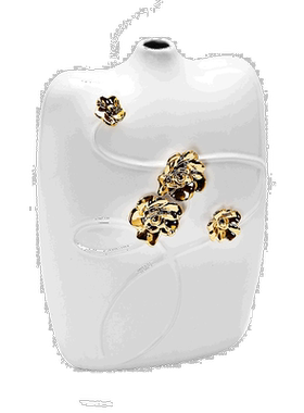 自营 vivience带金色花朵细节的白色陶瓷花瓶 - 白色 美国奥莱直