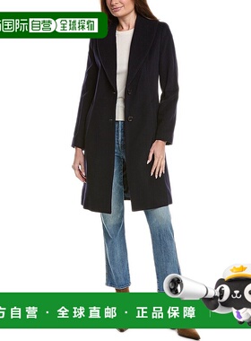 自营sofiacashmere披肩领羊毛和羊绒混纺外套-蓝色 美国奥莱直发