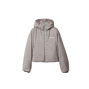 剪裁松紧抽绳下摆连帽夹克 女士灰色尼龙短款 MiuMiu 24新款