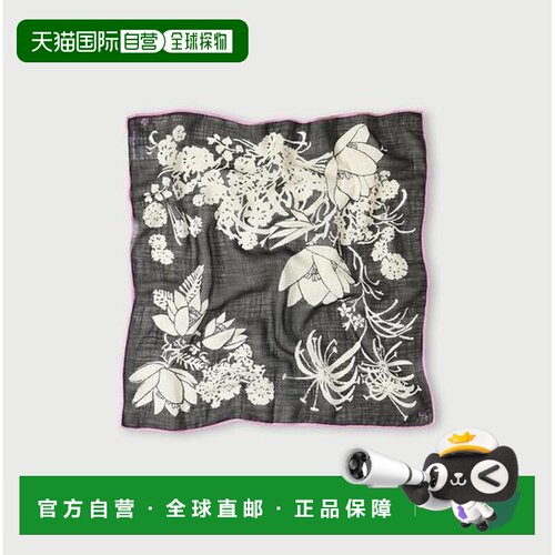 1h可退 日本直邮45R 莲花印花棉质纱巾头巾围巾新款配饰方巾手帕