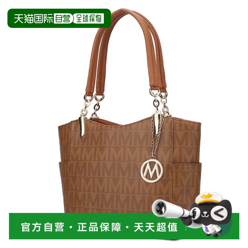 自营 mia k collectionBraylee M Signature Tote Handbag tan 美