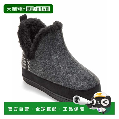 自营Dearfoams Women's Felted and Plaid Boot Slipper - black