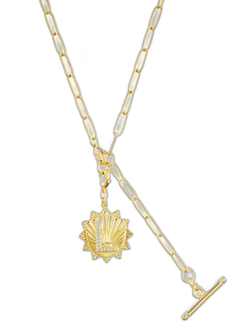 adornia14k 镀金可调节回形针套索，带水晶首字母徽章 - gold-l