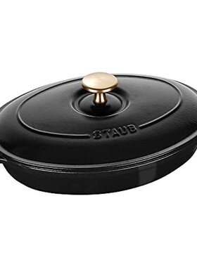 日本STAUB迷你型珐琅双耳锅椭圆形黑色23cm电磁炉适用