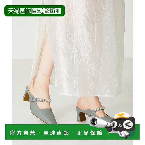 日本直邮Oriental Traffic 珍珠带穆勒高跟鞋 [41121 OR526BW0028