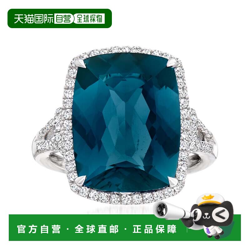 自营ross-simons罗斯-西蒙斯伦敦蓝托帕石和 . 14kt 白金钻石戒指