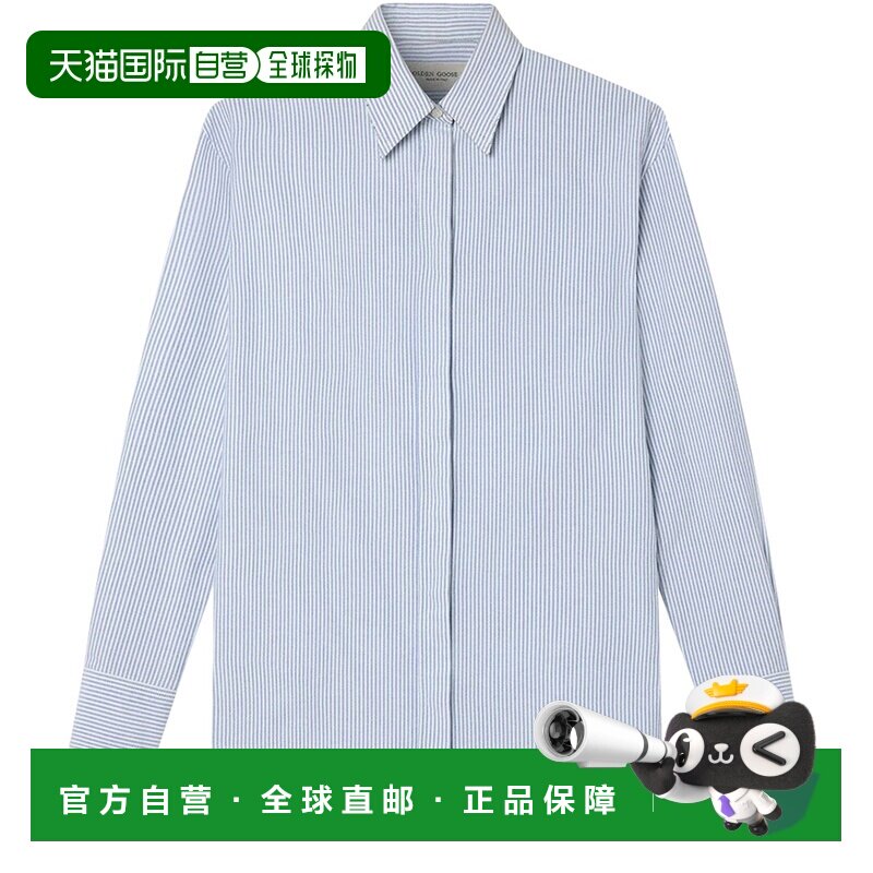 欧洲直邮自营GOLDEN GOOSE黄金鹅 Golden女士白色/蓝色条纹长袖衬