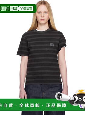 香港直邮CARHARTT WIP 女士 黑色 & 灰色 Hanson Stripe Pocket T