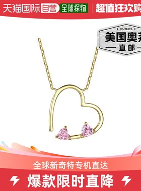 genevive14k 镀金纯银带粉红色钻石方晶锆石开口心形分层项链 -