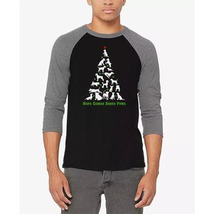 圣诞狗图案文字艺术拉格兰风格 美国直邮LA 男士 Art 棒球T恤 Pop