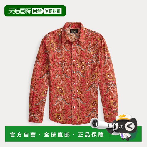 自营欧洲直邮Ralph Lauren拉夫劳伦 男士红色棉麻修身西部衬衫