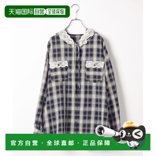 1h可退 日本直邮Heather 女装格纹连帽蕾丝衬衫 设计感半正式上衣