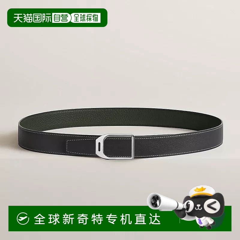 1h可退 欧洲直邮Hermes/爱马仕 女士石墨色/深绿色小牛皮腰带32mm