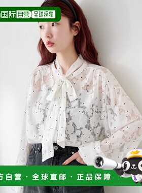 日本直邮Kastane 女装 波点蕾丝系带衬衫 宽松半透明设计 KAZ1052