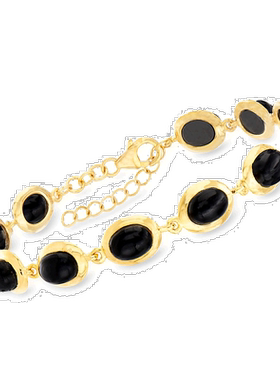Ross-Simons 18kt 金黑色缟玛瑙手链 - 7 英寸 【美国奥莱】直发