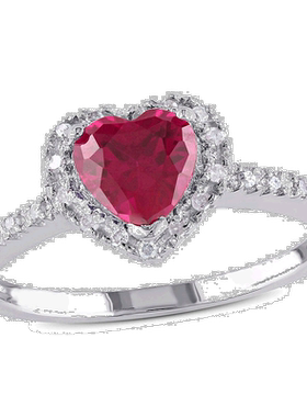 自营 Mimi & Max 1/10 克拉 TW 钻石和人造红宝石心形光环戒指 92