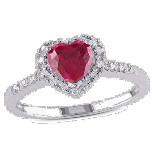 自营 Mimi & Max 1/10 克拉 TW 钻石和人造红宝石心形光环戒指 92