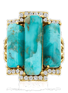 自营 Ross-Simons 18kt 金绿松石和白色托帕石戒指 - 白色 美国奥