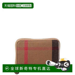 直发 自营Burberry 格纹帆布和皮革零钱包 棕色 美国奥莱