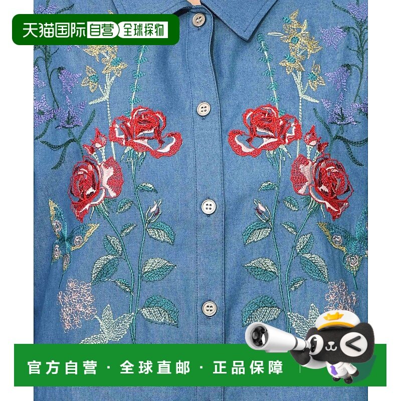 1h可退 日本直邮iS ScoLar 女装 花蝶刺绣拼接网纱 格纹牛仔裙 55