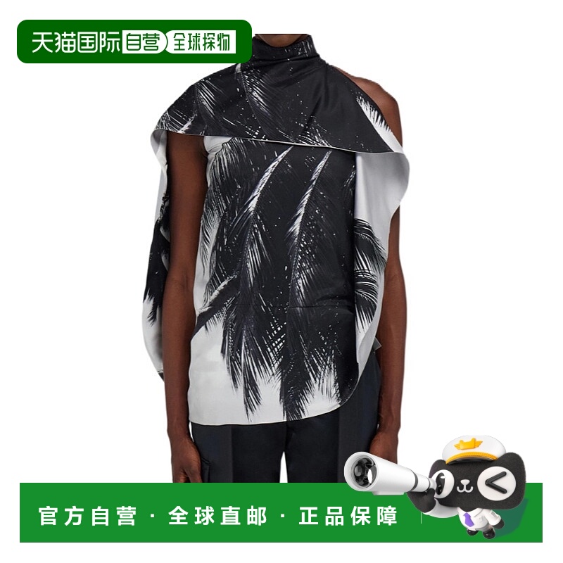 香港直邮Salvatore Ferragamo 印花不对称衬衫 13H791立领真丝