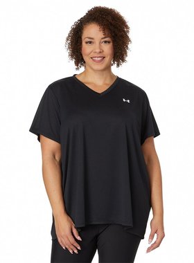 Under Armour Plus Size Tech 短袖 V 领纯色 黑色/白色