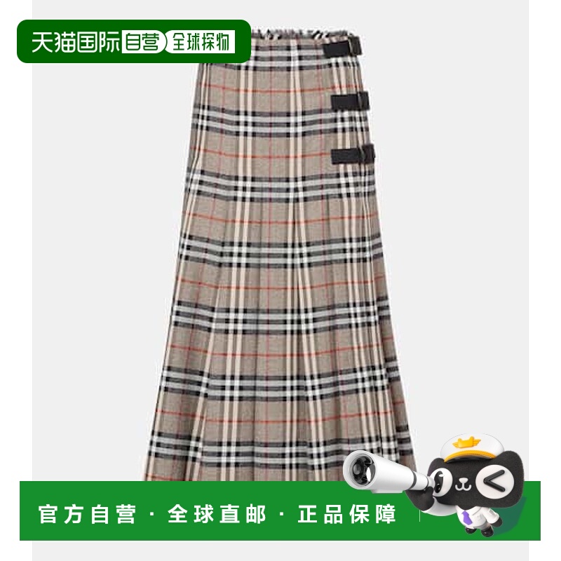 1h可退 香港直邮潮奢 Burberry 巴宝莉 女士 格纹羊毛中长半身裙
