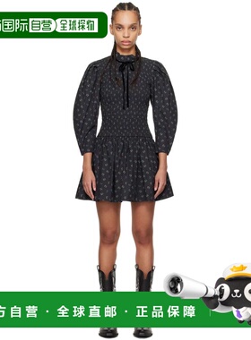 1h可退 香港直邮潮奢 GANNI 甘尼 女士 黑色 Printed Smock 连衣