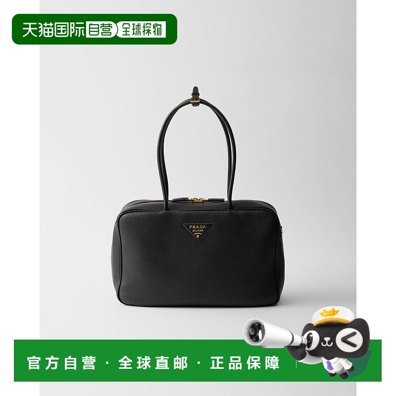 自营欧洲直邮Prada普拉达 女士黑色小牛皮大号拉链闭合手提包