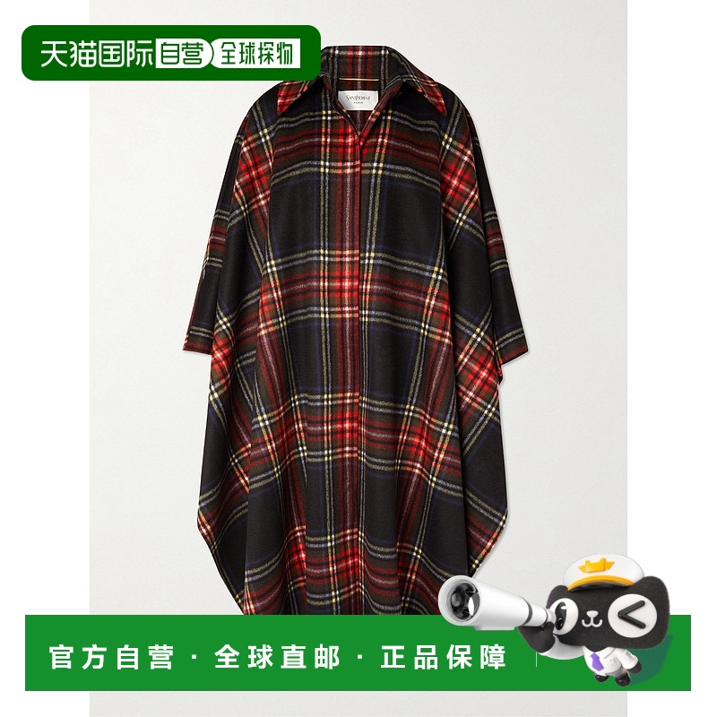1h可退 香港直邮Saint Laurent 圣罗兰 女士 格纹羊绒大衣 837487