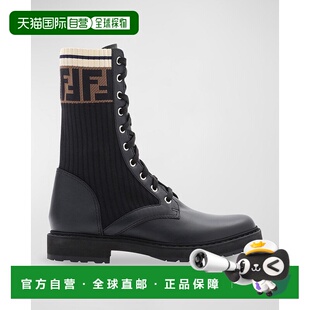 FF压纹袖 口真皮作战靴 女鞋 1h可退 靴 Fendi 时装 舒 美国直邮