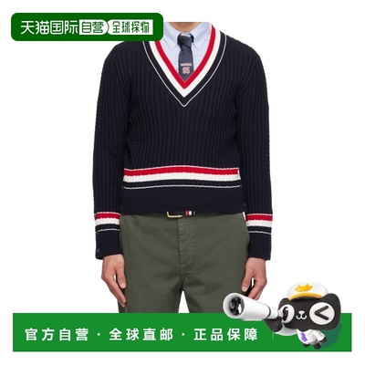 1h可退 香港直邮Thom Browne 绞花V领针织衫 MKA581AY3014