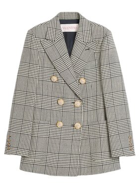 VALENTINO 女士西服 BCE40090U0AN CO 灰色 千鸟格羊毛外套