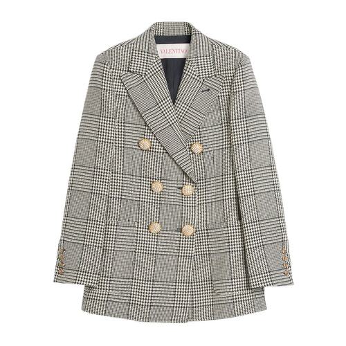 VALENTINO 女士西服 BCE40090U0AN CO 灰色 千鸟格羊毛外套