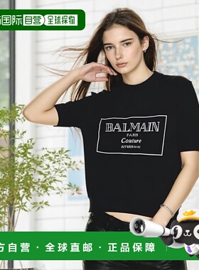 香港直邮BALMAIN 女士T恤 EF1KA115KH87EAB SS2025 黑色 圆领短袖