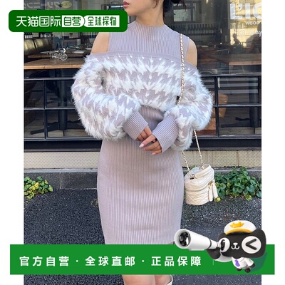 1h可退 日本直邮ROYAL PARTY 女士千鸟格绒面拼接针织迷你连衣裙
